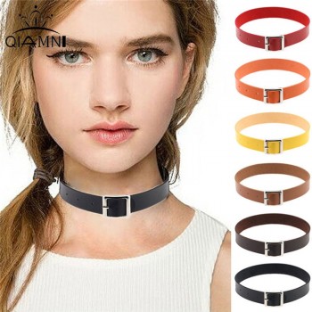QIMING Sexy Leather Choker Necklace Women Harajuku Kawaii Silver Metal Fashion Turkish Jewelry Punk Gothic Necklace For Girls