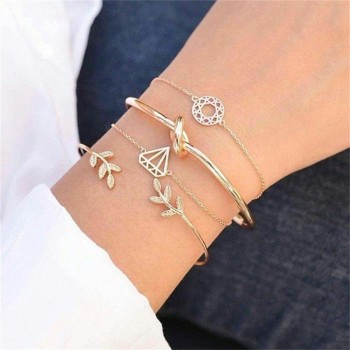 HuaTang Bohemian Layered Map Crown Arrow Bracelets Geometirc Gold Leaves Bangle Set Alloy Chain Bangles Bracelet Jewelry