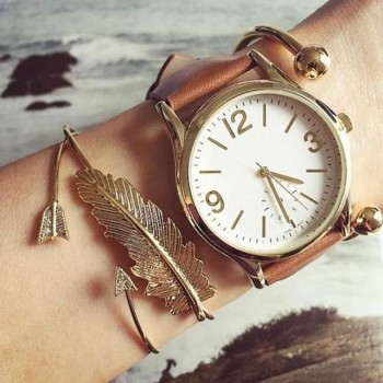 HuaTang Bohemian Layered Map Crown Arrow Bracelets Geometirc Gold Leaves Bangle Set Alloy Chain Bangles Bracelet Jewelry