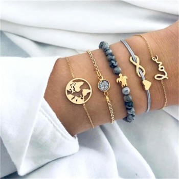 HuaTang Bohemian Layered Map Crown Arrow Bracelets Geometirc Gold Leaves Bangle Set Alloy Chain Bangles Bracelet Jewelry