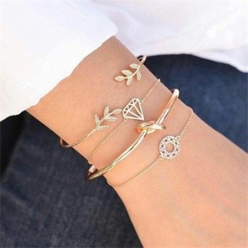 HuaTang Bohemian Layered Map Crown Arrow Bracelets Geometirc Gold Leaves Bangle Set Alloy Chain Bangles Bracelet Jewelry