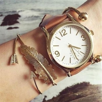 HuaTang Bohemian Layered Map Crown Arrow Bracelets Geometirc Gold Leaves Bangle Set Alloy Chain Bangles Bracelet Jewelry