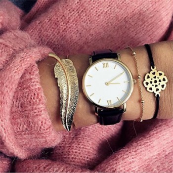 HuaTang Bohemian Layered Map Crown Arrow Bracelets Geometirc Gold Leaves Bangle Set Alloy Chain Bangles Bracelet Jewelry