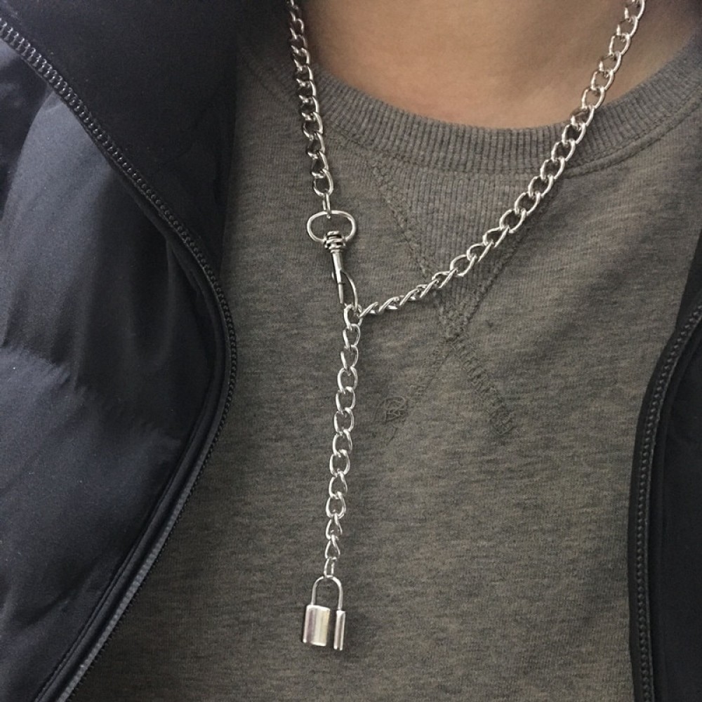2019 Punk Rock Men Women  Stainless Steel Lock Pendant Choker Unisex Gothic Necklace