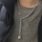 2019 Punk Rock Men Women  Stainless Steel Lock Pendant Choker Unisex Gothic Necklace