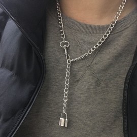 2019 Punk Rock Men Women  Stainless Steel Lock Pendant Choker Unisex Gothic Necklace