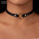 Fashion jewelry black leather round choker necklace N1926