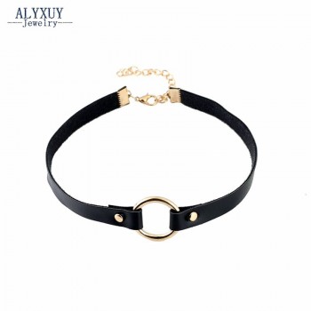 Fashion jewelry black leather round choker necklace N1926