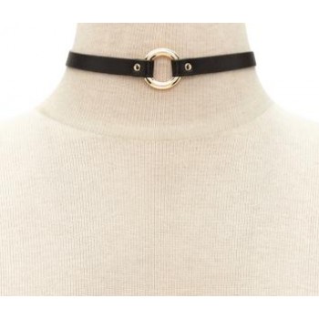 Fashion jewelry black leather round choker necklace N1926
