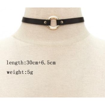 Fashion jewelry black leather round choker necklace N1926