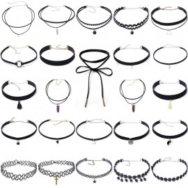 24 pcs Fashion Black Velvet Choker Lace Necklace Set Tattoo Collar Pendant Tassels for Charm Women Chokers Necklace