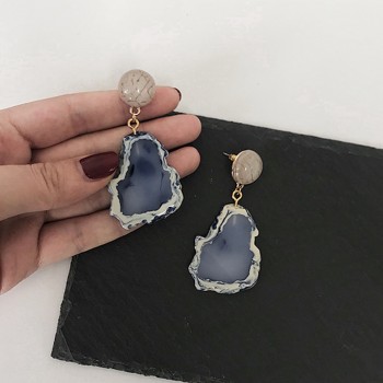 AOMU Fashion Design Acrylic Geometric Irregular Blue Mountain Stone Long Drop Earrings Resin Jewelry For Women Girl Brincos