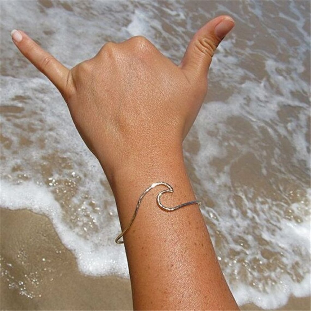 Ocean wave bracelet Wave bangle Wire wrap gold or silver sea wave island surfer jewelry Bracelet for women men Boho beach