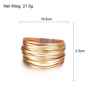 Amorcome Alloy Gold Silver Leather Wrap Bracelets 20 Strip Multi-Row Bangles For Women  Multilayer Wide Female Jewelry