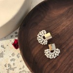 S925 Silver Needle Fashion New Hollow Pearl Fan Earrings for Women Girls Party Wedding Temperament Sweet metal Jewelry 2019