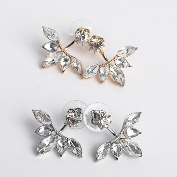 Simple Design Rhinestone Crystal Flower Silver Stud Earrings Fashion Jewelry Piercing Ear Studs for Women Wedding Party Gift
