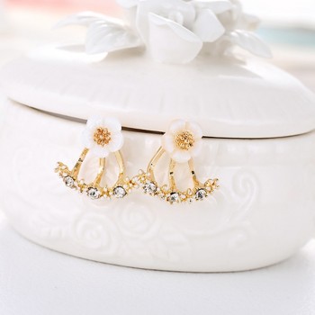 Simple Design Rhinestone Crystal Flower Silver Stud Earrings Fashion Jewelry Piercing Ear Studs for Women Wedding Party Gift