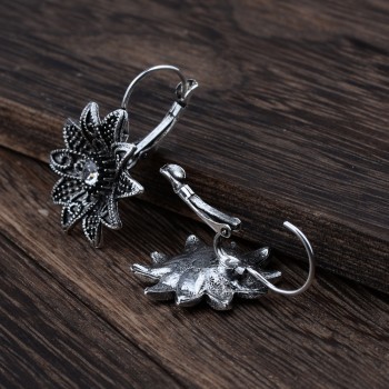 MYTHIC AGE Tibetan Silver Color Carved Flower Vintage Ethnic Drop Dangle Earrings Retail Jewelry Jewellery Gift For Women Girls