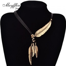 Collier Femme Feather Necklaces amp; Pendants Rope Leather Vintage Maxi Colar For Statement Necklace Women Fashion Jewelry Bijoux
