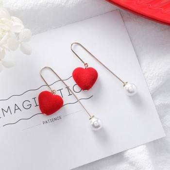 Korean Red Pom Pom Fur Ball Drop Earrings Fashion Velvet Bow Love Heart Flower Circle Geometry Earring for Women Wedding Jewelry