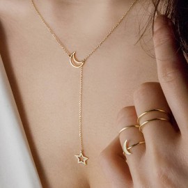 Fashion Moon Star Pendant Boho Choker Necklaces Gold Color Clavicle Chain Collar Necklace For Women Kolye Jewelry Collier Bijoux
