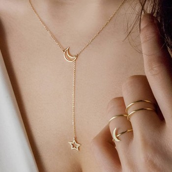 Fashion Moon Star Pendant Boho Choker Necklaces Gold Color Clavicle Chain Collar Necklace For Women Kolye Jewelry Collier Bijoux