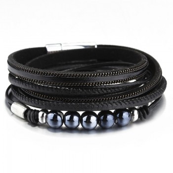 ALLYES Leather Bracelets for Women Femme 5 Ceramic Beads Double Wrap Multilayer Bracelets amp; Bangles Bracelet Female Jewelry Gift