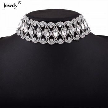 2018 Luxury Punk Flower Crystal Rhinestone Choker Collar Women Gold Silver Chain Necklace Statement Wedding Chocker Jewelry