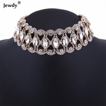 2018 Luxury Punk Flower Crystal Rhinestone Choker Collar Women Gold Silver Chain Necklace Statement Wedding Chocker Jewelry