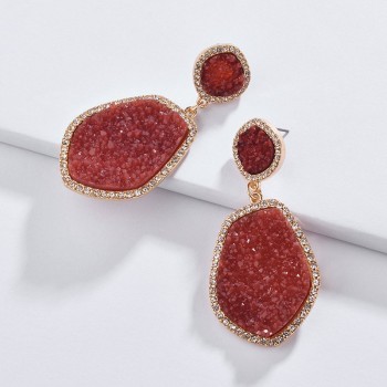 Fashion Jewelry Fall Winter Color Geometric Irregular Shape Resin Druzy Stone Big Metal Statement Earrings for Women
