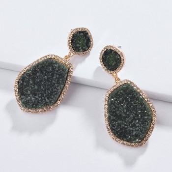 Fashion Jewelry Fall Winter Color Geometric Irregular Shape Resin Druzy Stone Big Metal Statement Earrings for Women