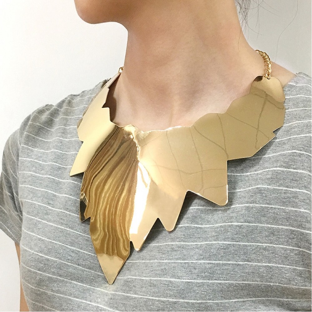 MANILAI Shiny surface Alloy Statement Necklaces Women Steampunk Big Leaf Design Collar Choker Necklace 2018 Fashion Jewelry