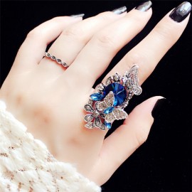 2pcs/set European Index Finger Wedding Rings Female Court Vintage Big Gem Crystal Butterfly Rings for Women Luxury Jewelry J9321