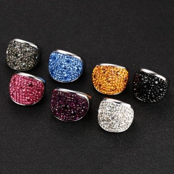 Vnox Crystal Rings For Women Multicolor Rhinestone Stainless Steel Wedding Female Teen Jewelry Chic Chunky Ring