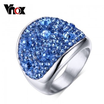 Vnox Crystal Rings For Women Multicolor Rhinestone Stainless Steel Wedding Female Teen Jewelry Chic Chunky Ring
