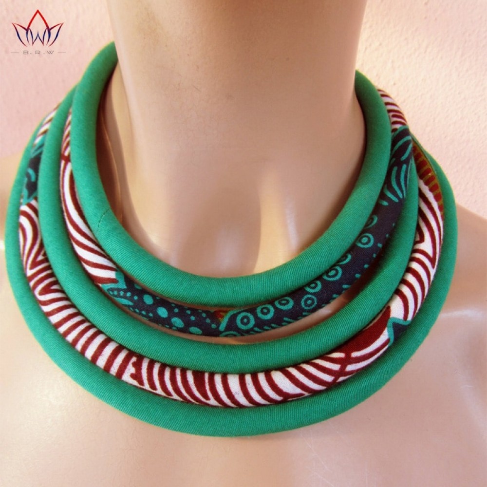 BRW 2019 Ankara Fabric Necklaces Multi-layered  Handmade Jewelry Necklaces African Bib Statement Necklaces Tribal Jewelry WYX34