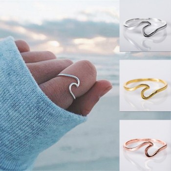 Women Finger Ring Alloy Sea Wave Simple Wedding Bride Ring Jewelry Gift KQS8
