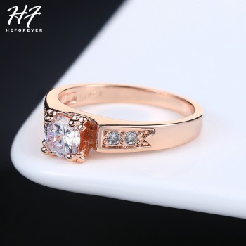 6 Items Classical Cubic Zirconia Forever Wedding Rings for Women Rose Gold Color Solitaire Rhinestones Lovers Ring Jewelry R051