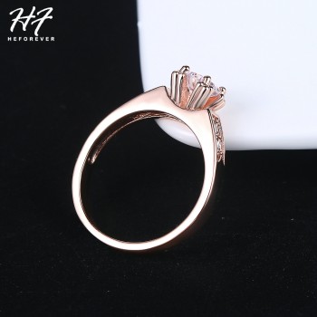 6 Items Classical Cubic Zirconia Forever Wedding Rings for Women Rose Gold Color Solitaire Rhinestones Lovers Ring Jewelry R051
