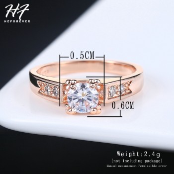 6 Items Classical Cubic Zirconia Forever Wedding Rings for Women Rose Gold Color Solitaire Rhinestones Lovers Ring Jewelry R051