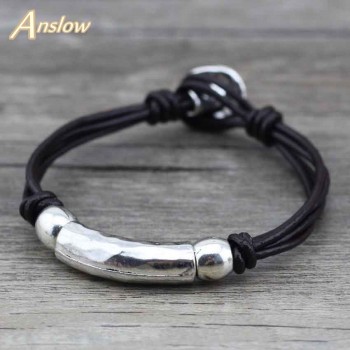 Anslow Mens Leather Bracelet Jewelry Pirate Style Alloy Anchor Bracelet For Male JoyerIa Anclas Pulsera amp; Brazalete LOW0397LB