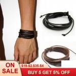 HOT Leather Bracelets amp; Bangles for Men and Women Black and Brown Braided Rope Fashion Man Jewelry 2pcs PI0246