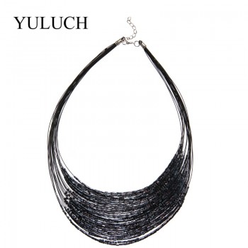 Fashion Trendy Multilayer Glasses Beaded Necklace Torques For Women Gold/Black Big Handmade Jewelry Stone Shaining Necklace Sale