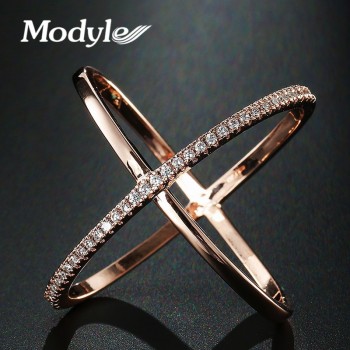 Modyle New Big Cross Zircon Ring Fashion Female Jewelry Infinity Sign Women Rose Gold Rings for Party free Shipping