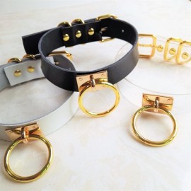 Women Male Fashion Sexy Harajuku Handmade Leather Punk Choker Golden O-round Necklace torque Goth Collar belt free shipping
