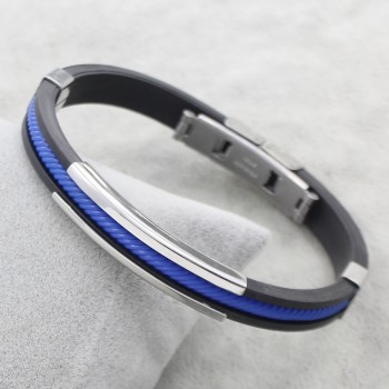 YYW New Arrival Punk Male Gifts Blue Purple Colorful Rope Chain Black Silicone Rubber Stainless Steel Jewelry Bracelet Bangles