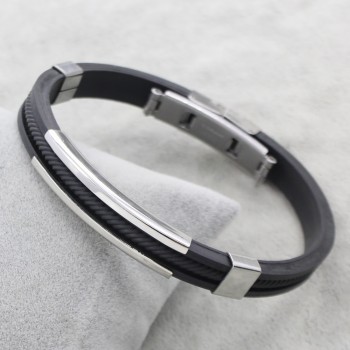 YYW New Arrival Punk Male Gifts Blue Purple Colorful Rope Chain Black Silicone Rubber Stainless Steel Jewelry Bracelet Bangles