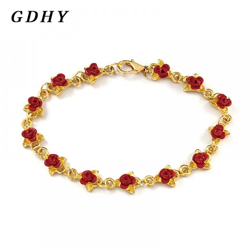 Fashion Rose Leaf Bracelet Red Rose Leaf Bracelet Flower Alloy Design String Bracelet For Women Jewelry Gift