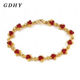 Fashion Rose Leaf Bracelet Red Rose Leaf Bracelet Flower Alloy Design String Bracelet For Women Jewelry Gift