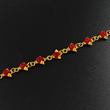 Fashion Rose Leaf Bracelet Red Rose Leaf Bracelet Flower Alloy Design String Bracelet For Women Jewelry Gift